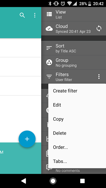 Android: Filter menu