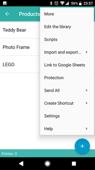 Library menu – Memento Database Help