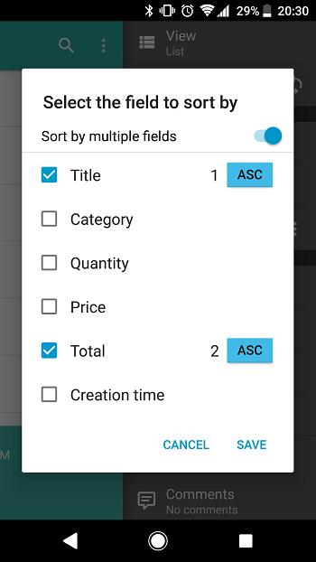 Android: Sorting data