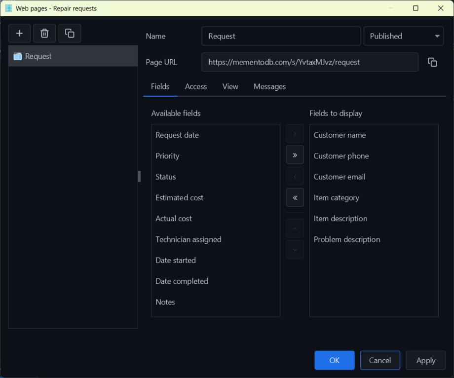 Web Forms – Memento Database Help