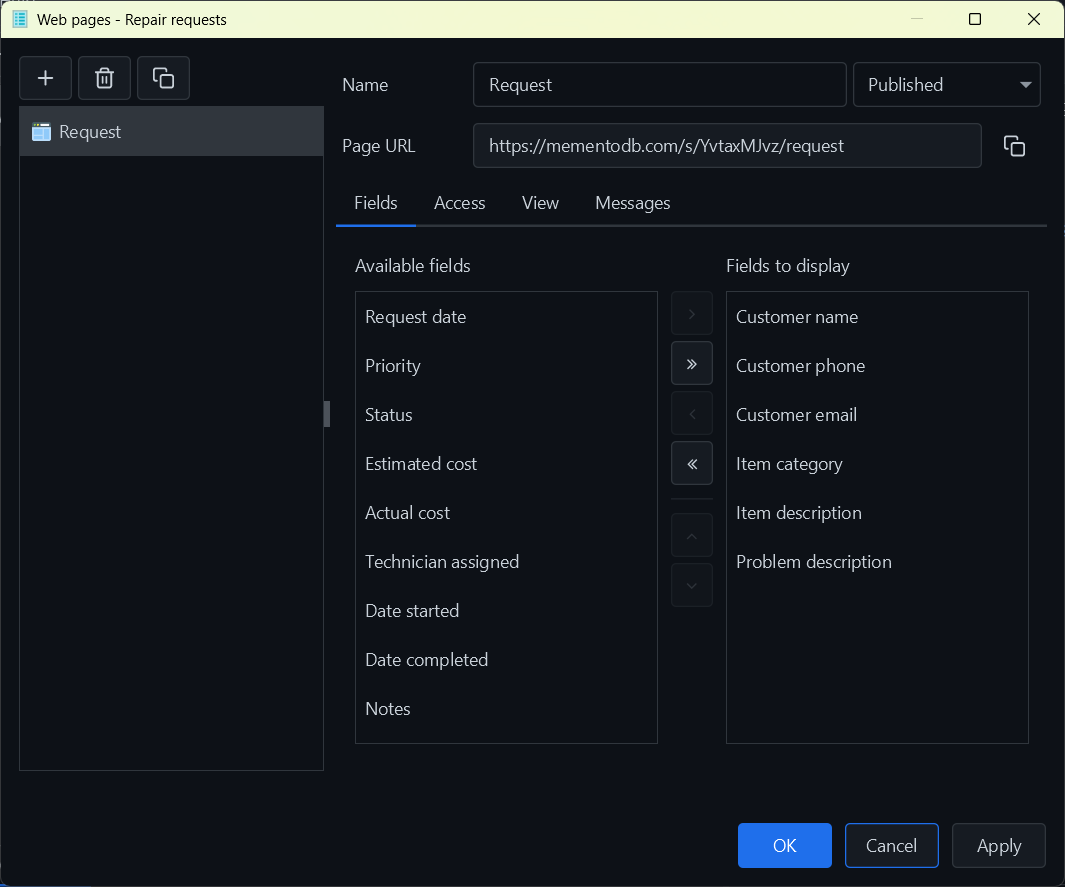 Web Forms – Memento Database Help