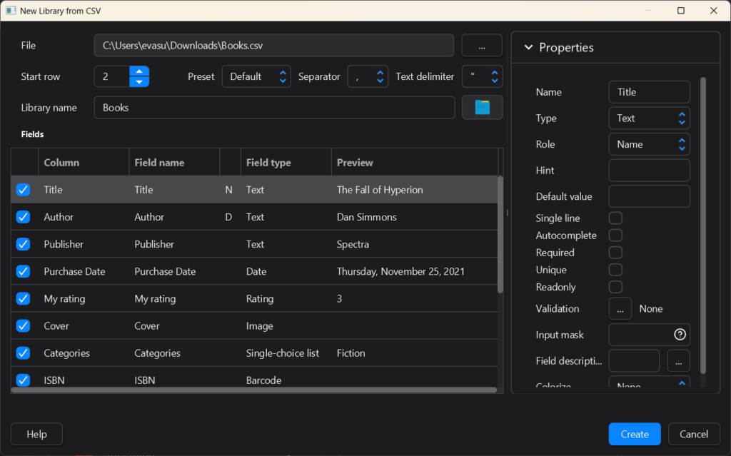 Creating a New Library via CSV Import – Memento Database Help