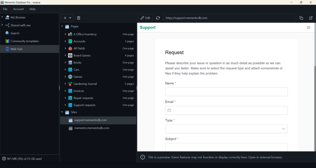 Wesites – Memento Database Help